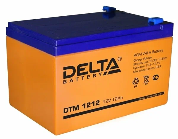 Аккумулятор 12В,  12 А/ч  151х98х95мм 3,8кг AGM VRLA Delta DTM1212