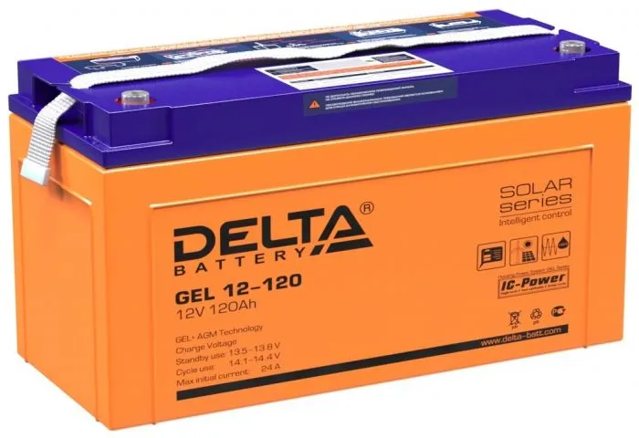 Аккумулятор 12В, 120 А/ч глубокого разряда гелевый Delta GEL12-120