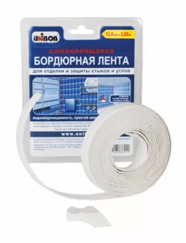 Лента бордюрная для ванн 12,8 мм * 3,35 м, самоклеющаяся белая UNIBOB